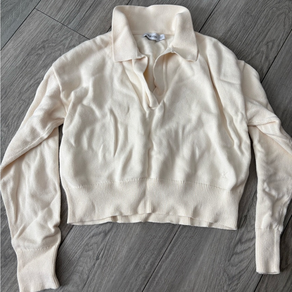 Calvin Klein Cream Collared Sweatshirt